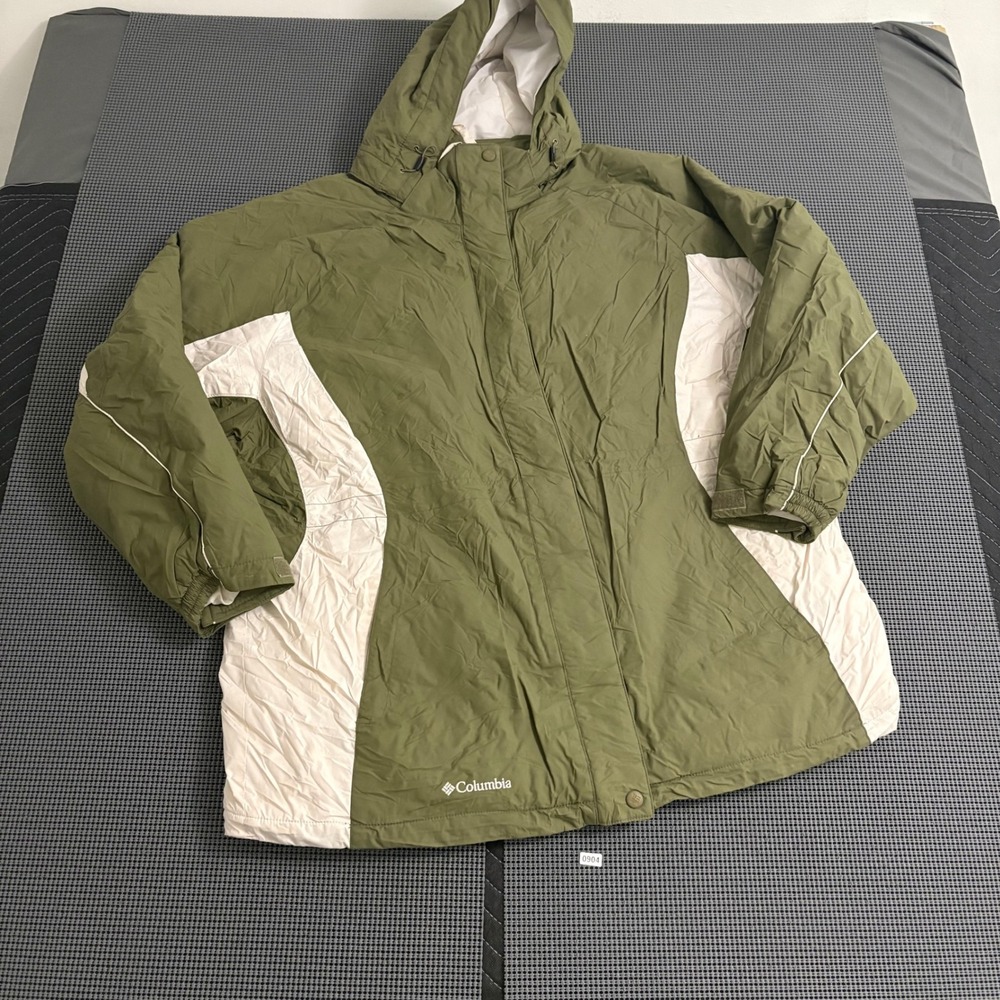 Columbia Womens Olive Green White Hooded Winter Jacket Parka Size 1X‎